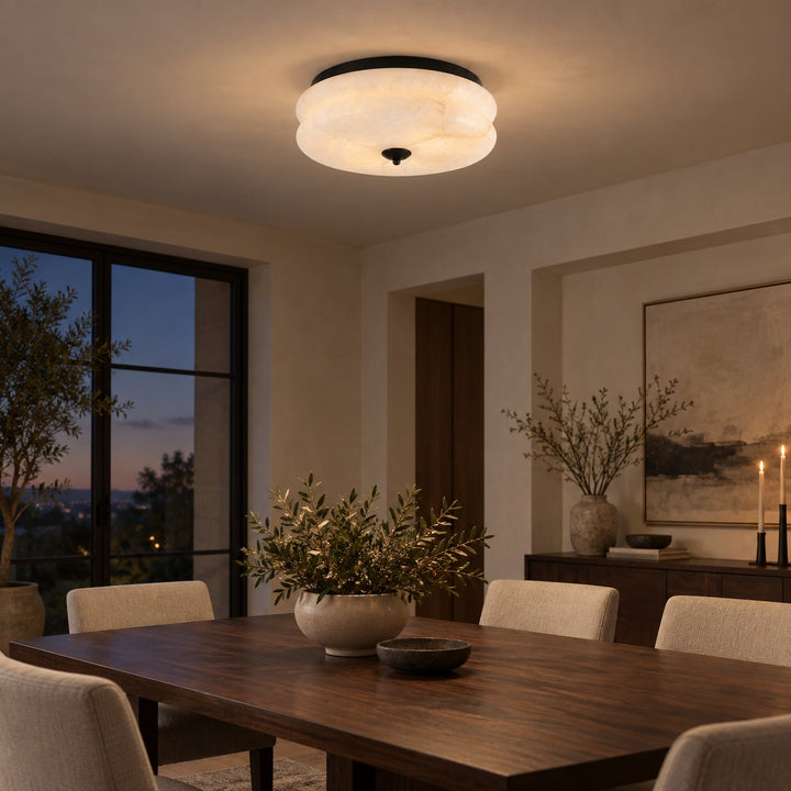 Modern Flush Mount Ceiling Light Fixture Alabaster LED 12 Inch 15W Warm White