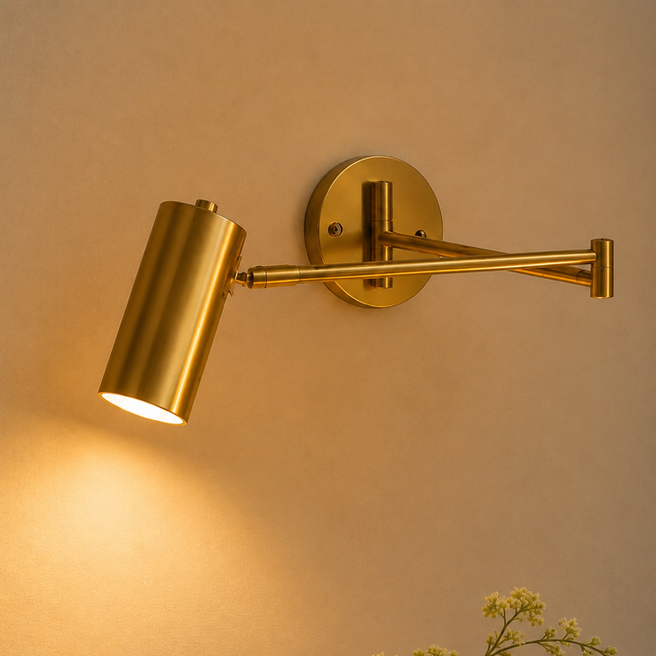 Industrial Wall Sconce Adjustable Arm LED Lighting Fixture Brass and Matte Black Wall Light