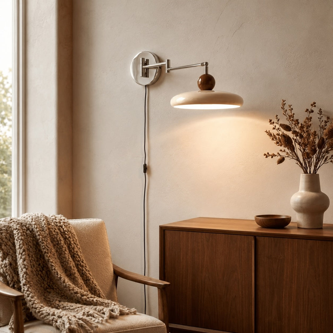Modern Wall Sconce Lighting with Adjustable Arm and Metal Shade for Versatile Plug-in Use