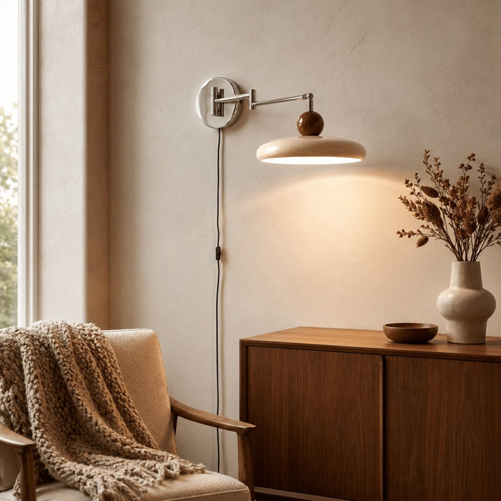 Modern Wall Sconce Lighting with Adjustable Arm and Metal Shade for Versatile Plug-in Use
