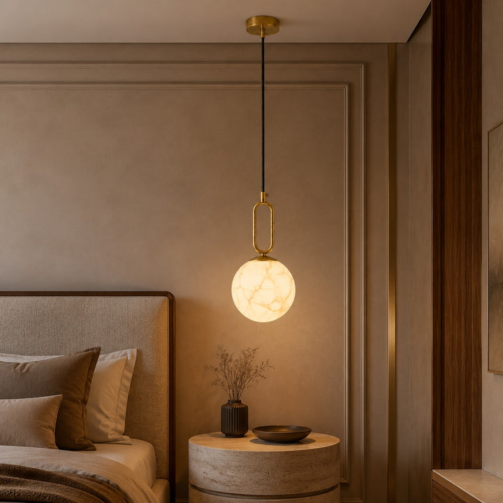 Modern Alabaster Pendant Light Hanging Fixture Adjustable LED Warm Light 13.8 for Kitchen Dining