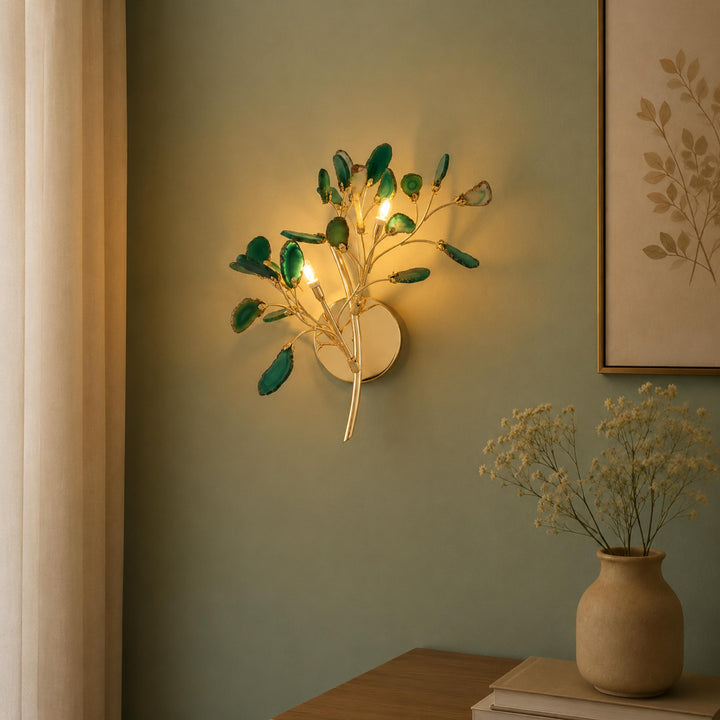 Contemporary Agate Wall Light Metal Fixture Wall Mounted Unique Natural Stone Design LED Indoor Use