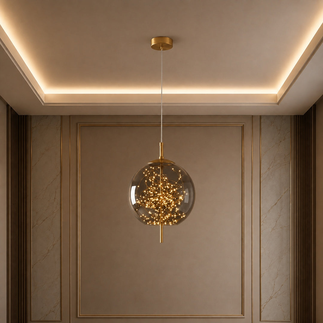 Modern Hanging Pendant Light Adjustable Smoky Glass LED Fixture for Kitchen Dining