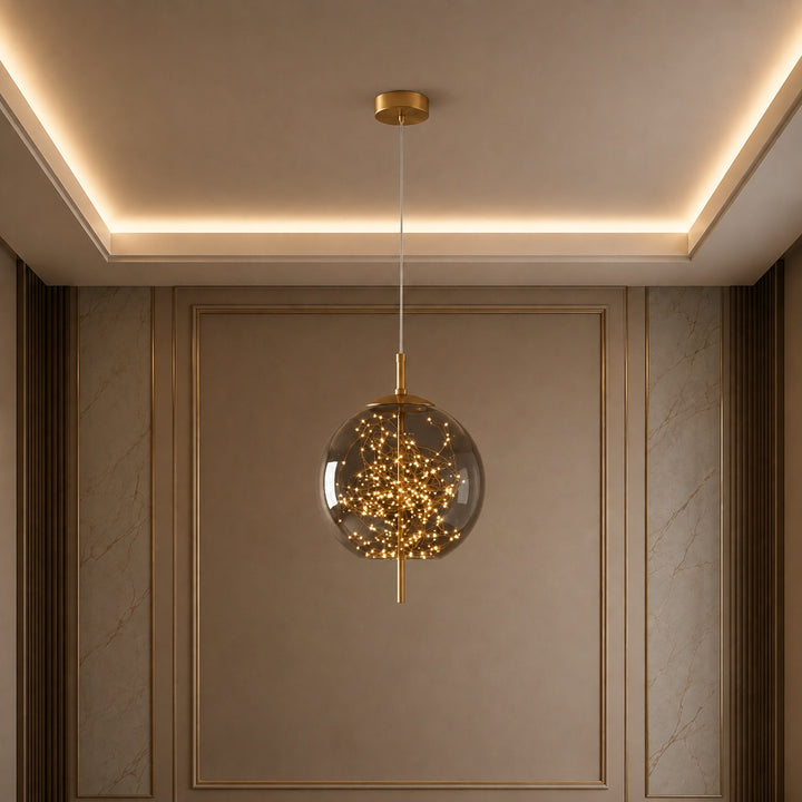 Modern Hanging Pendant Light Adjustable Smoky Glass LED Fixture for Kitchen Dining