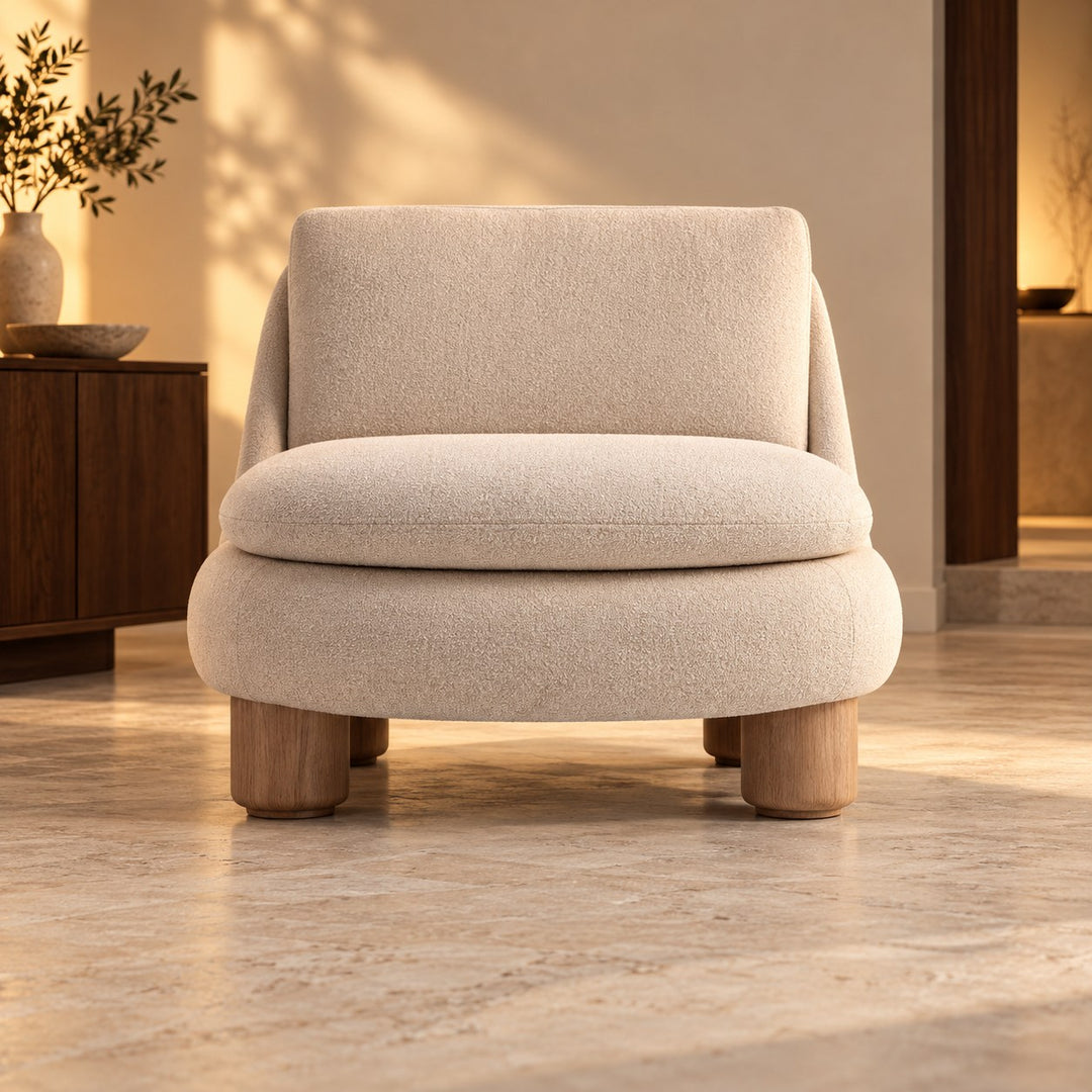 Modern Armless Accent Chair Upholstered Plush Seat with Wood Legs for Living Room