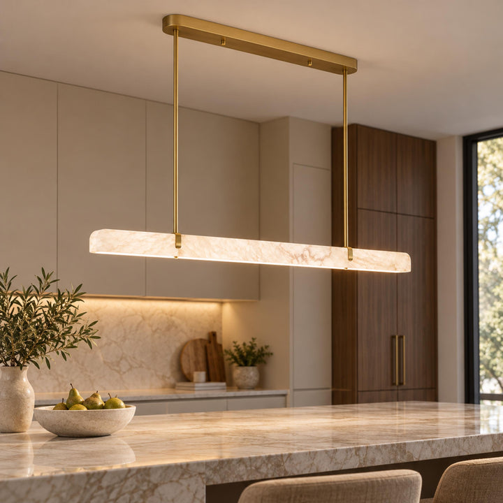 Linear Chandelier Wall Mounted Alabaster Shade Metal Frame LED Lighting Fixture