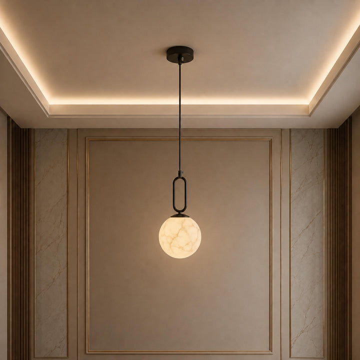 Modern Alabaster Pendant Light Hanging Fixture Adjustable LED Warm Light 13.8 for Kitchen Dining