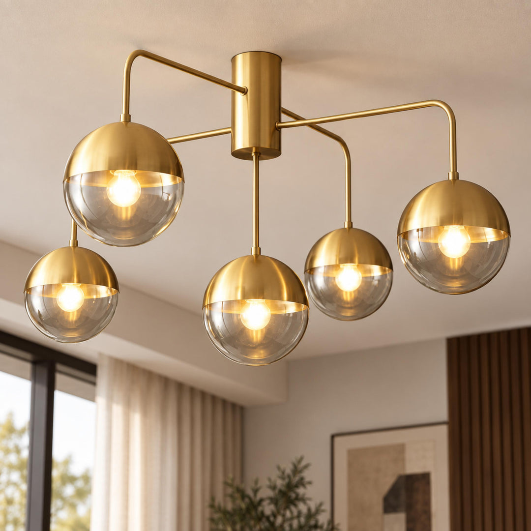 Modern Industrial Ceiling Light Flush Mount Glass and Metal Adjustable LED Compatible 40W
