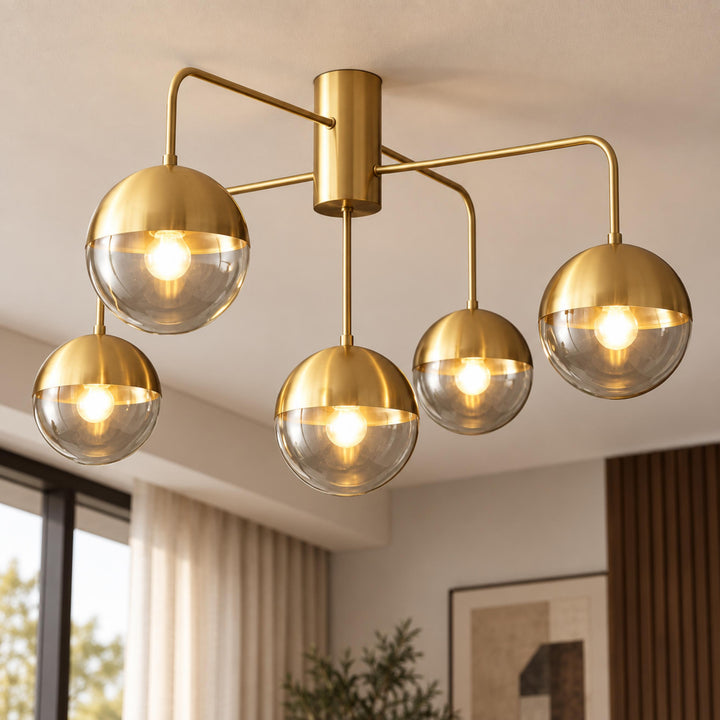 Modern Industrial Ceiling Light Flush Mount Glass and Metal Adjustable LED Compatible 40W