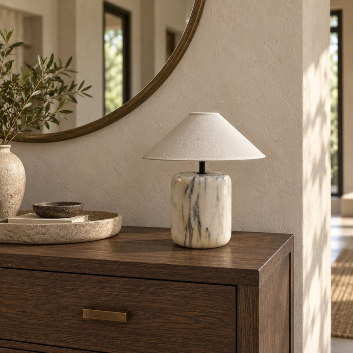 Modern Marble Table Lamp with Linen Shade and Adjustable Brightness for Elegant Lighting