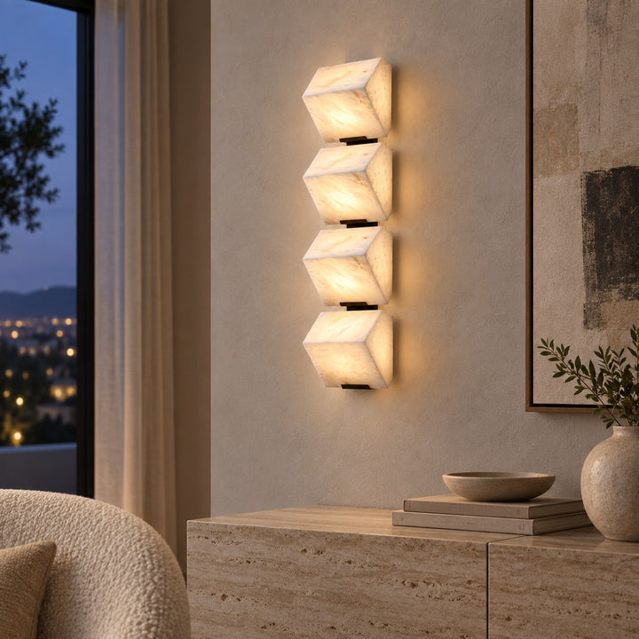 Modern Wall Light Wall Mounted Alabaster Design with Dark Metal Body for Elegant Staircase Lighting