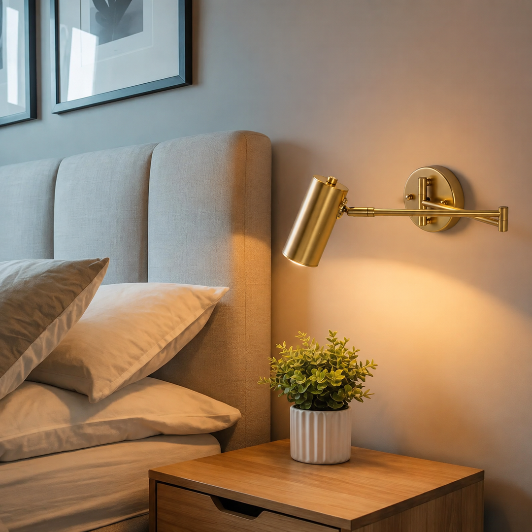 Industrial Wall Sconce Adjustable Arm LED Lighting Fixture Brass and Matte Black Wall Light