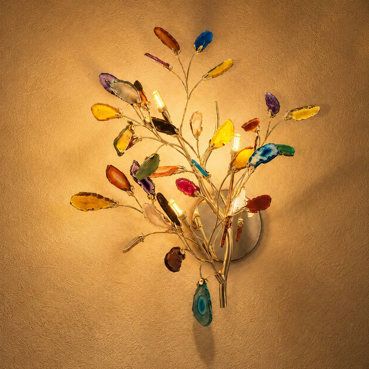 Contemporary Agate Wall Light Metal Fixture Wall Mounted Unique Natural Stone Design LED Indoor Use