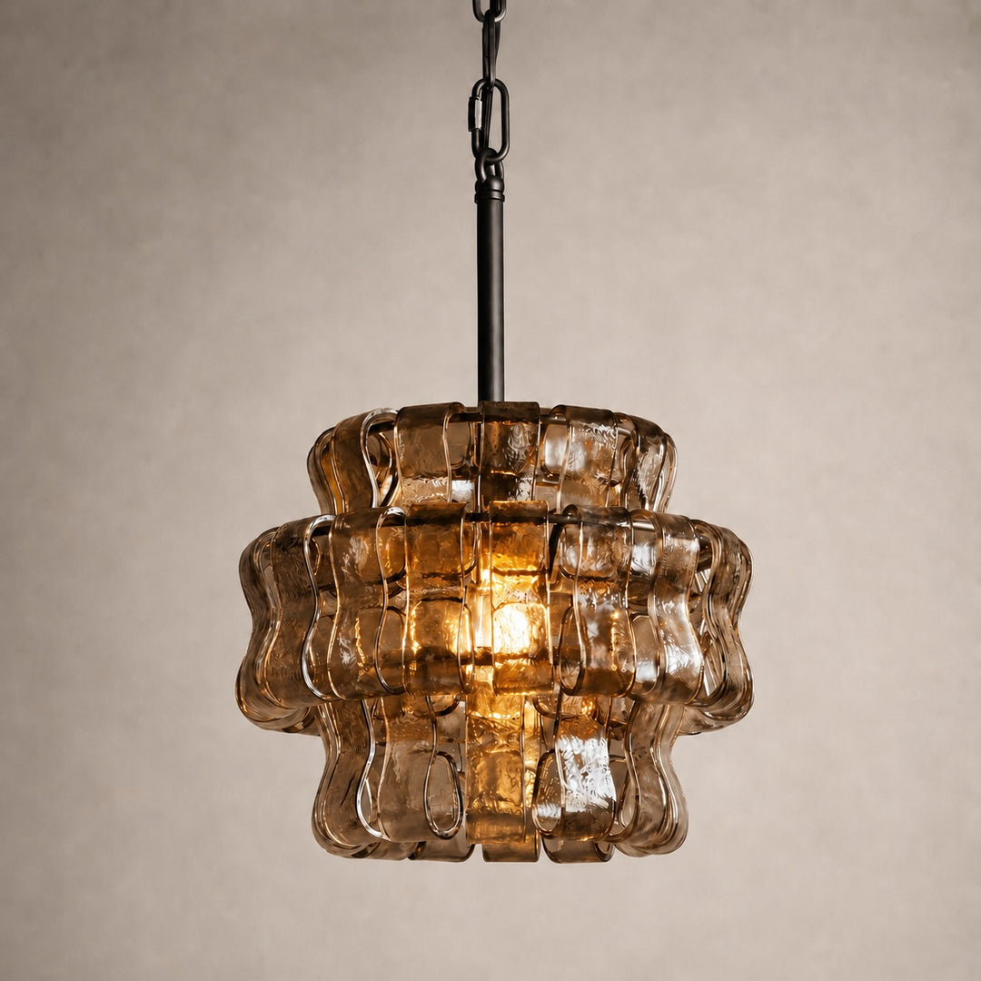 Modern Green Tiered Glass Pendant Light Hanging Brass Fixture Adjustable Height for Dining Room Kitchen Island