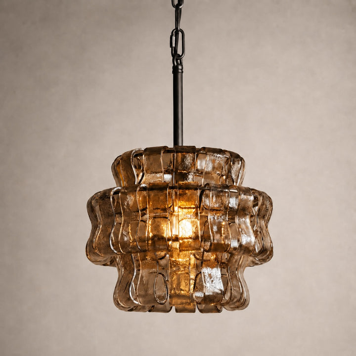 Modern Green Tiered Glass Pendant Light Hanging Brass Fixture Adjustable Height for Dining Room Kitchen Island