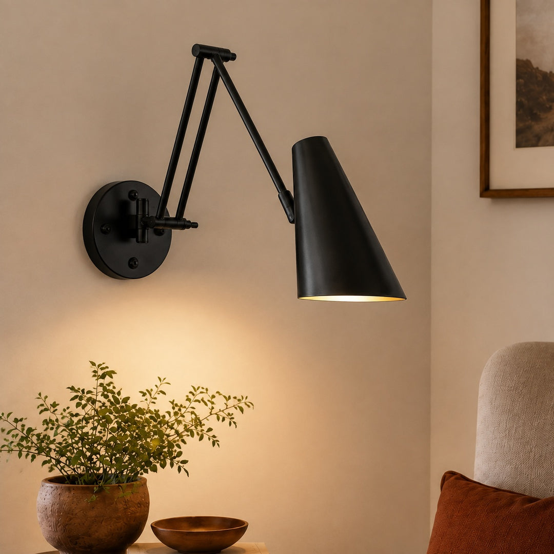 Industrial Wall Light Adjustable Sconce with Metal Fixture in Matte Black and Brushed Gold Finish