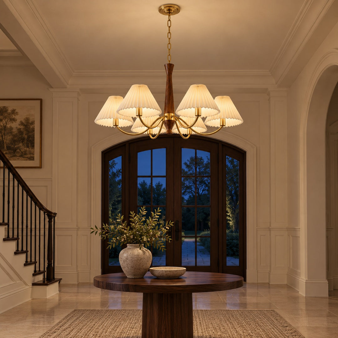 Modern Chandelier Ceiling Light Adjustable Hanging Metal Frame Pleated Shade Dimmable