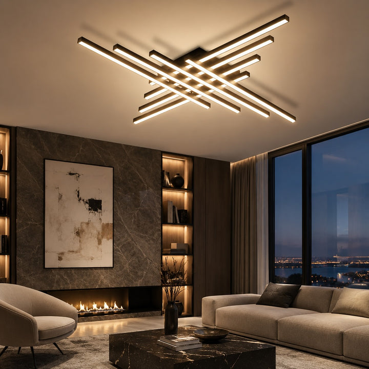 Modern Minimalist Ceiling Light Long Strip LED Adjustable Color Temperature Iron Acrylic