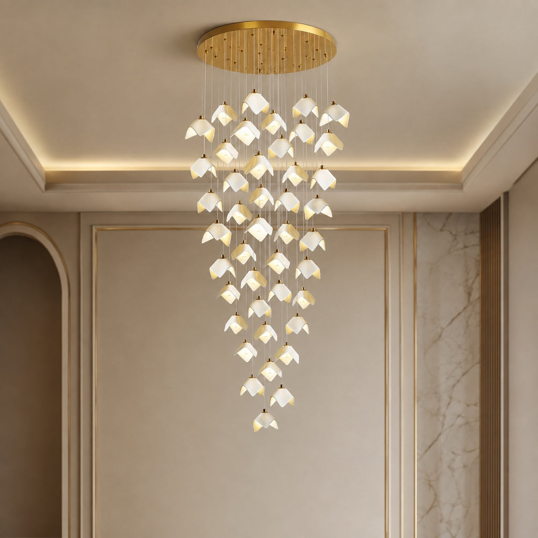 Modern Chandelier Ceiling Light Adjustable Gold Metal and Ceramic LED Fixture 7 to 64 Bulbs