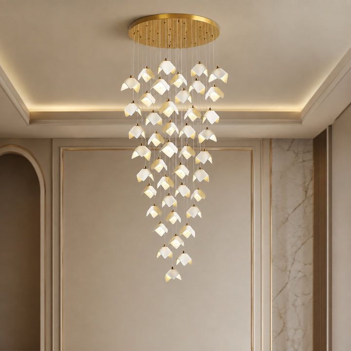 Modern Chandelier Ceiling Light Adjustable Gold Metal and Ceramic LED Fixture 7 to 64 Bulbs