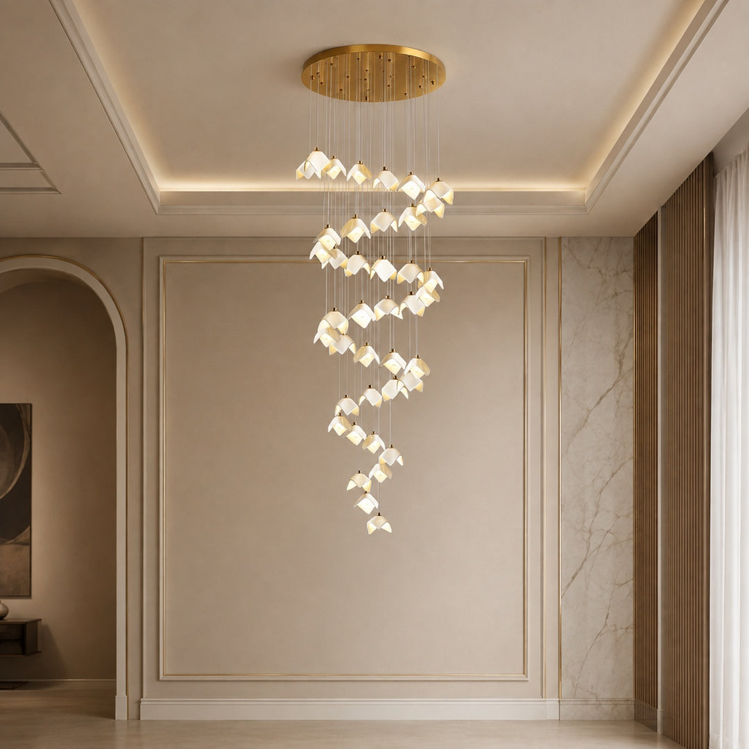 Modern Chandelier Ceiling Light Adjustable Gold Metal and Ceramic LED Fixture 7 to 64 Bulbs