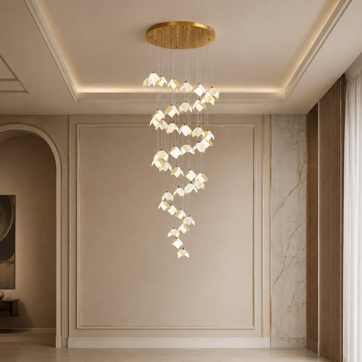 Modern Chandelier Ceiling Light Adjustable Gold Metal and Ceramic LED Fixture 7 to 64 Bulbs