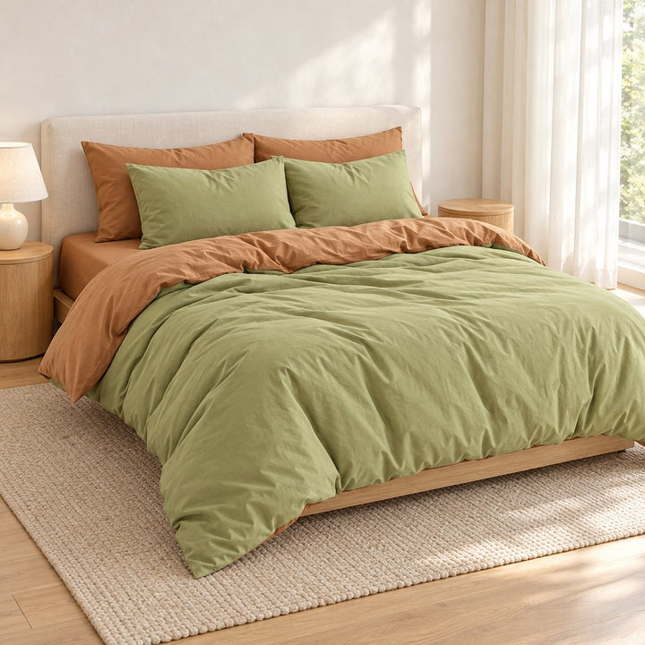 Reversible Bedding Set Cotton Jersey Knit Duvet Cover and Sheet Soft Breathable Lightweight