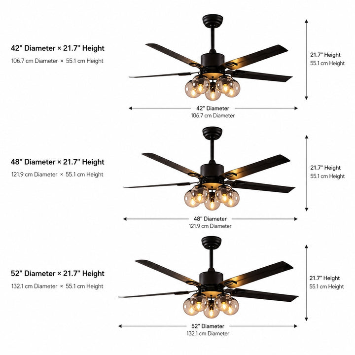 Industrial Black Ceiling Fan Light Flush Mount Metal Adjustable LED 52 Inch 60W