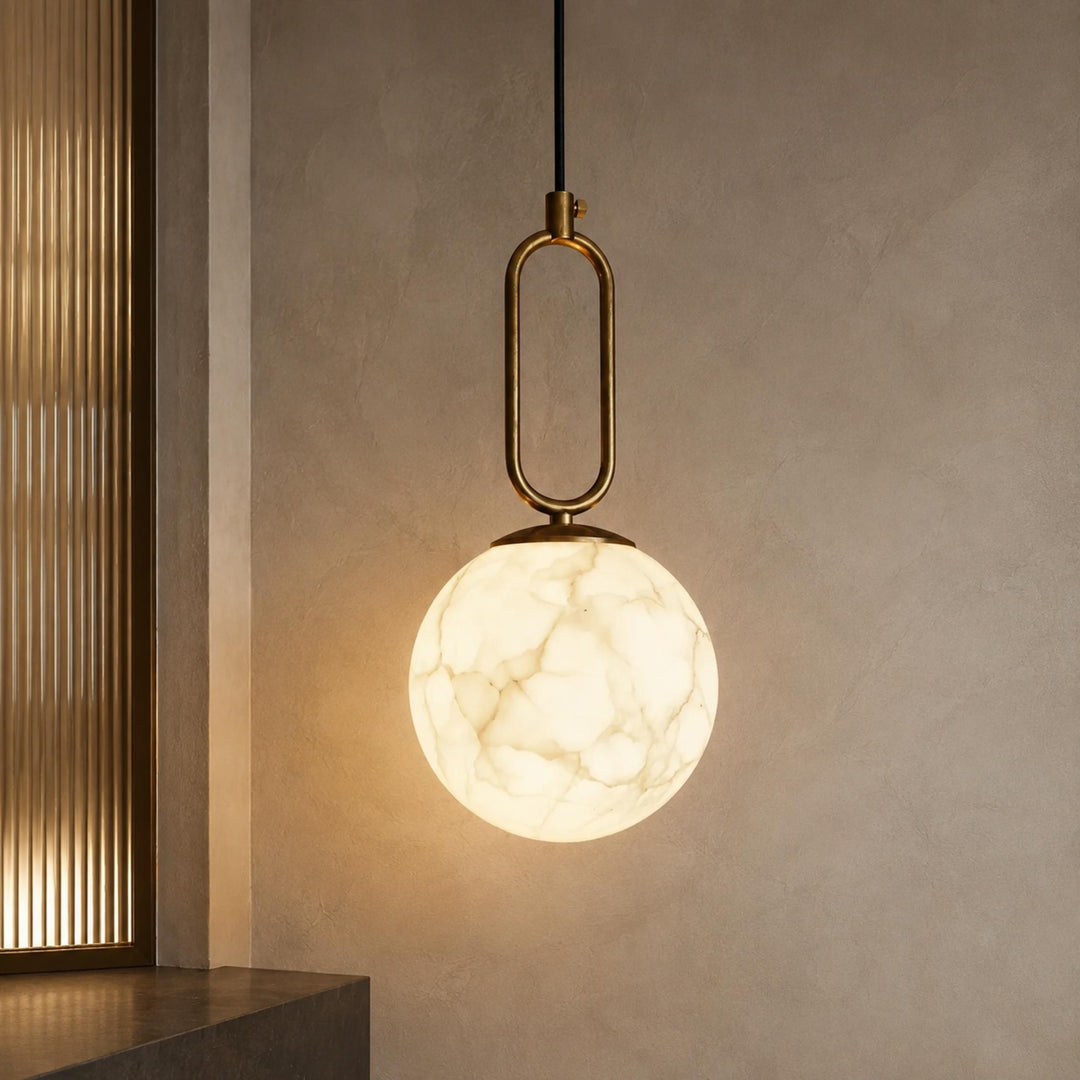Modern Alabaster Pendant Light Hanging Fixture Adjustable LED Warm Light 13.8 for Kitchen Dining