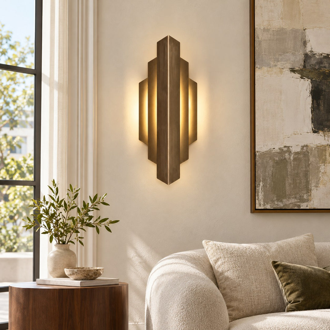 Antique Brass Art Deco Wall Sconce – Geometric Interior Wall Light