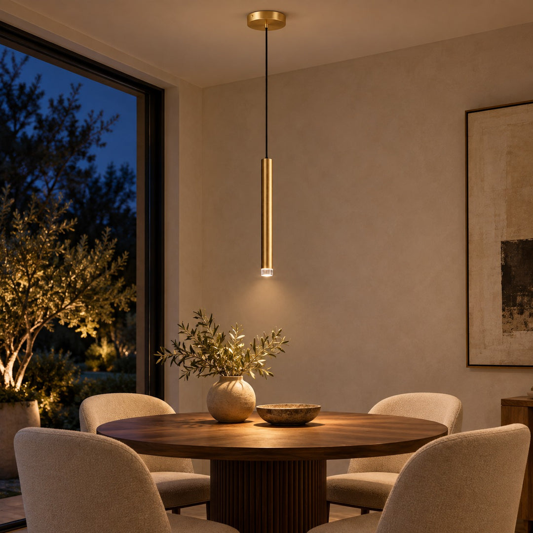 Modern Slim Brass LED Pendant Light with G4 – Minimalist Hanging Ceiling Light
