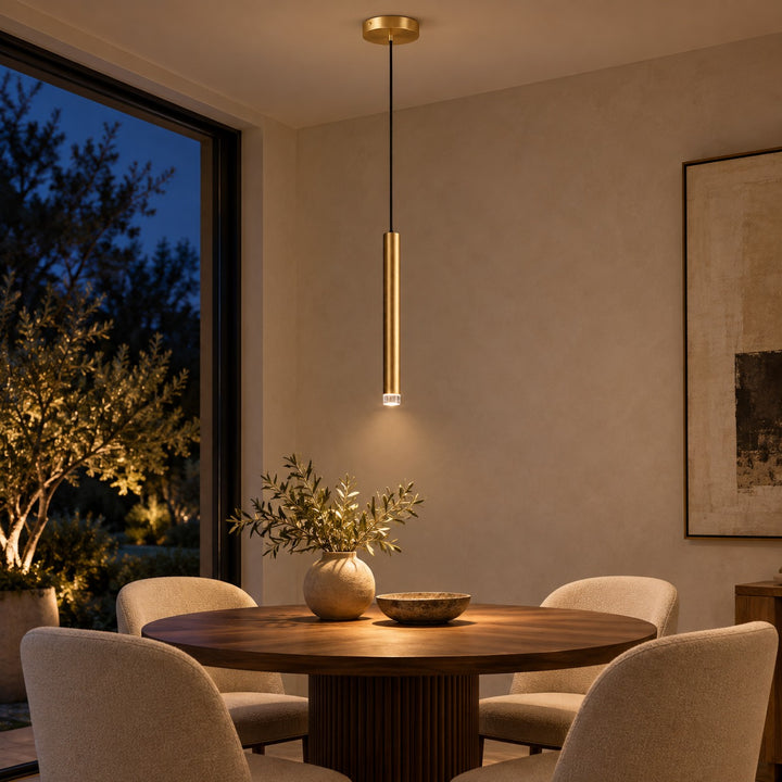 Modern Slim Brass LED Pendant Light with G4 – Minimalist Hanging Ceiling Light