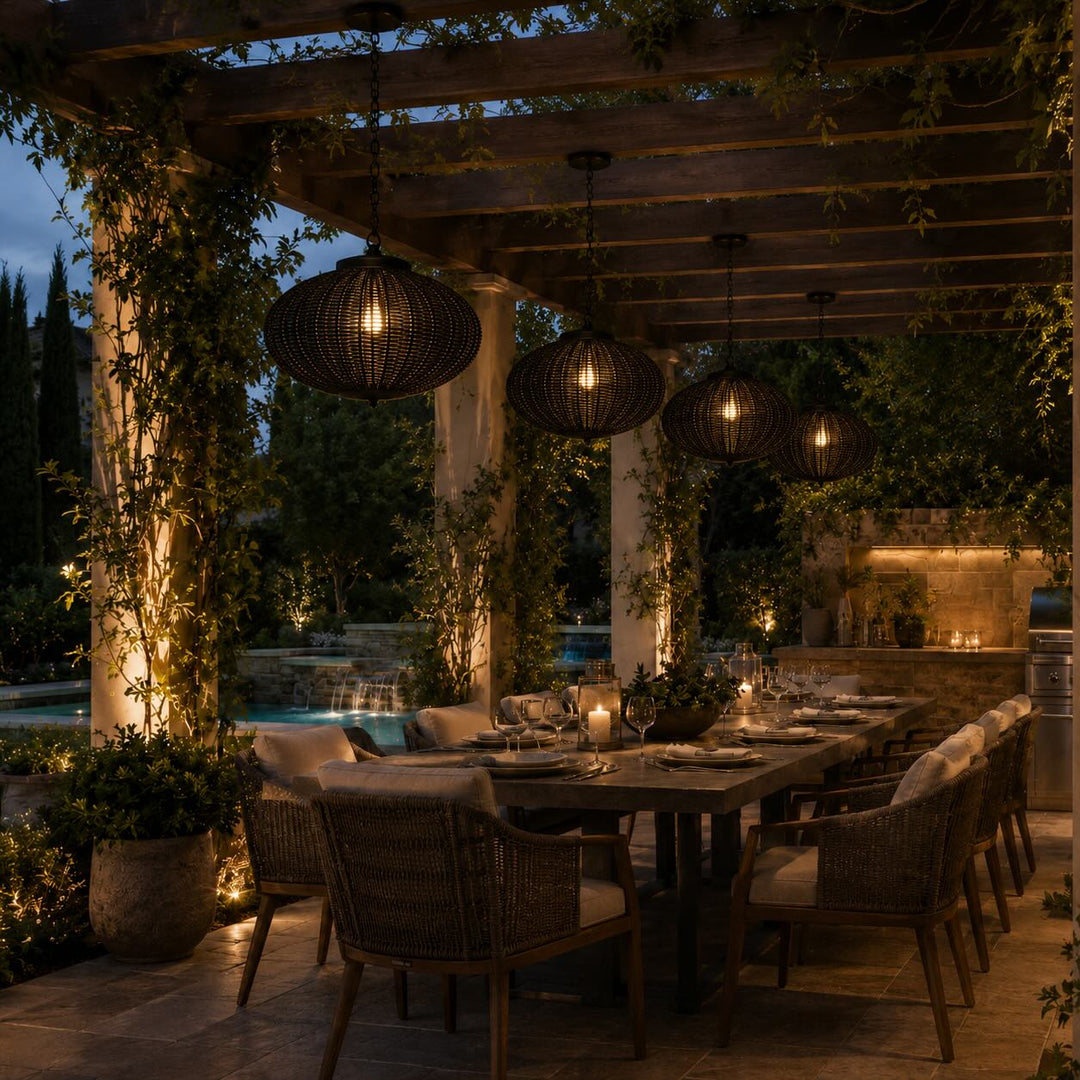 Waterproof Retro Pendant Light Adjustable Hanging Rattan Outdoor LED Warm White 4W