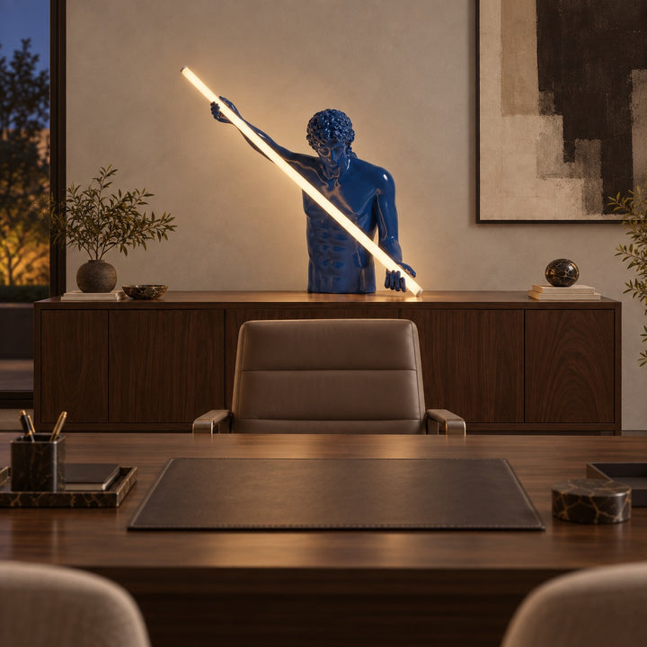 Modern Cobalt Blue Table Lamp with Linear LED Light and Adjustable Color Temperature
