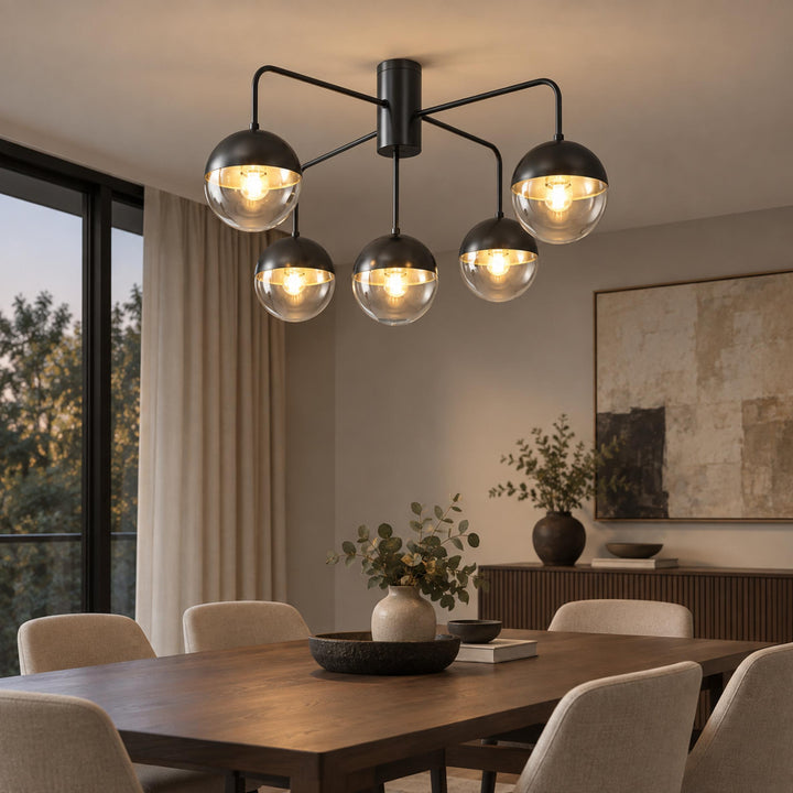 Modern Industrial Ceiling Light Flush Mount Glass and Metal Adjustable LED Compatible 40W
