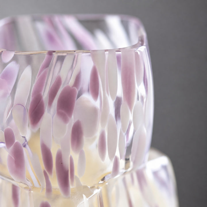 Modern Glass Vase Cube-Form Handcrafted Yellow Lavender Speckled Design 30cm Home Decor