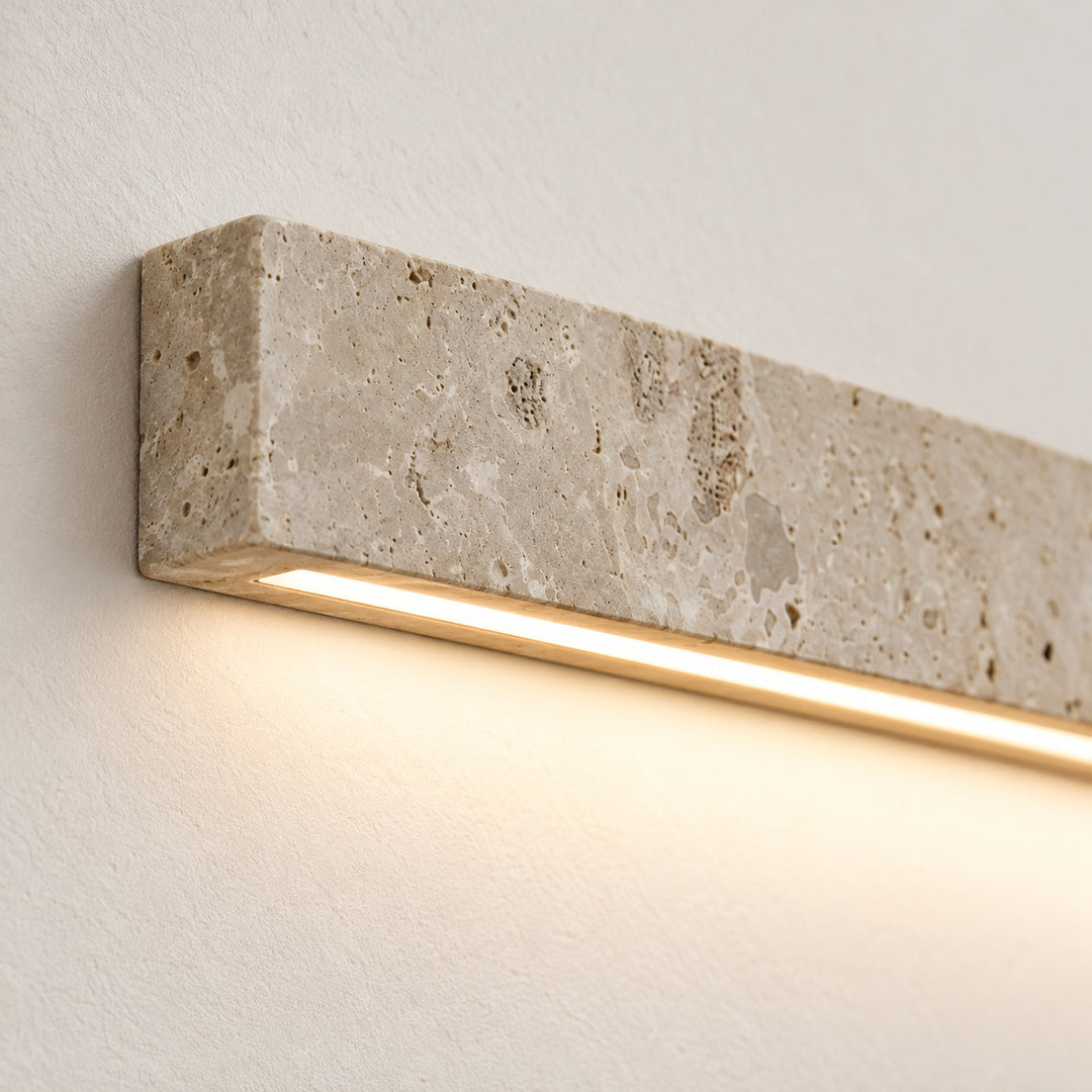 Minimalist Wall Light with Elongated Rectangular Design in Yellow Travertine and Integrated LED
