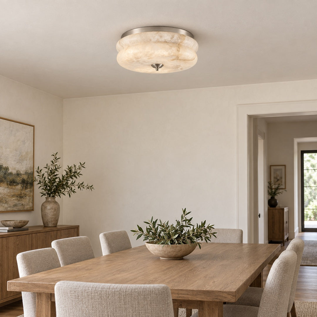 Modern Flush Mount Ceiling Light Fixture Alabaster LED 12 Inch 15W Warm White