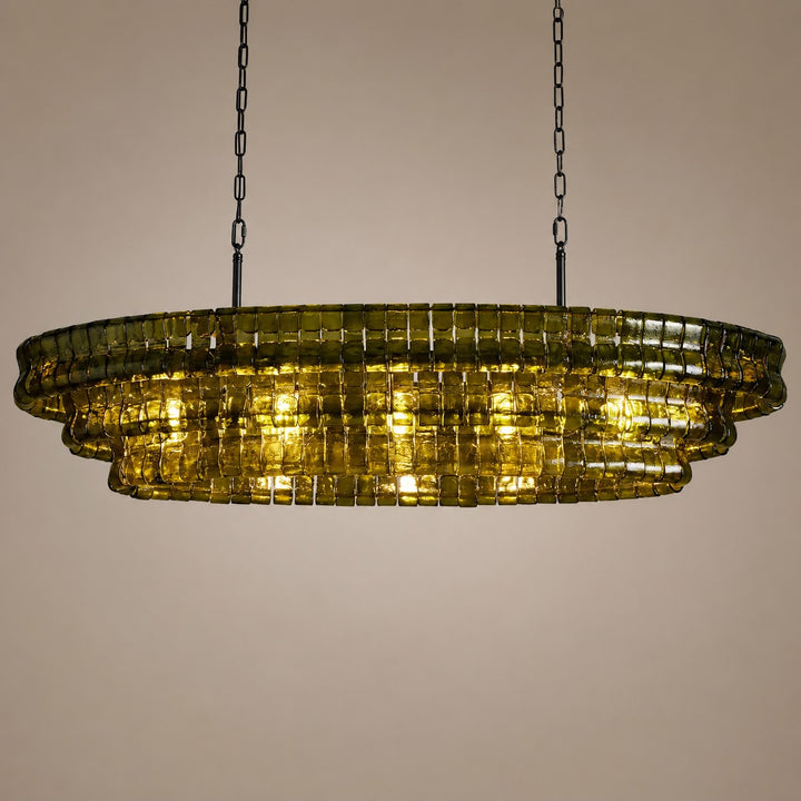 Modern Oval Chandelier Light Adjustable Hanging Steel Glass Fixture with 5 or 12 Bulb Options