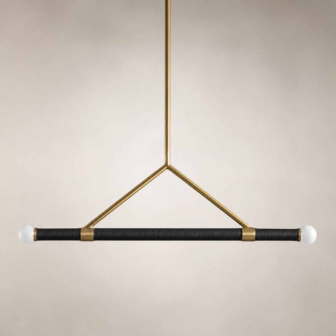 Modern Brass Black Linear Pendant Light Hanging Fixture with Frosted Globe Bulbs