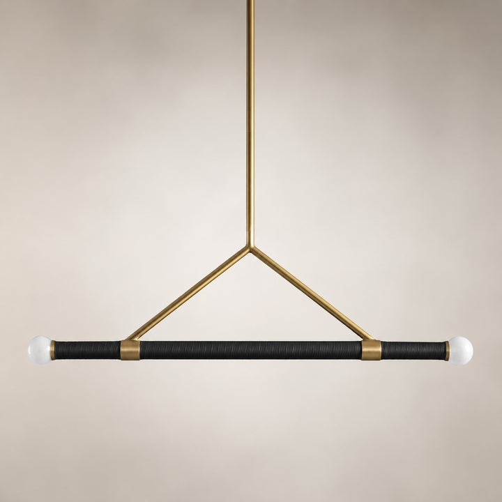 Modern Brass Black Linear Pendant Light Hanging Fixture with Frosted Globe Bulbs