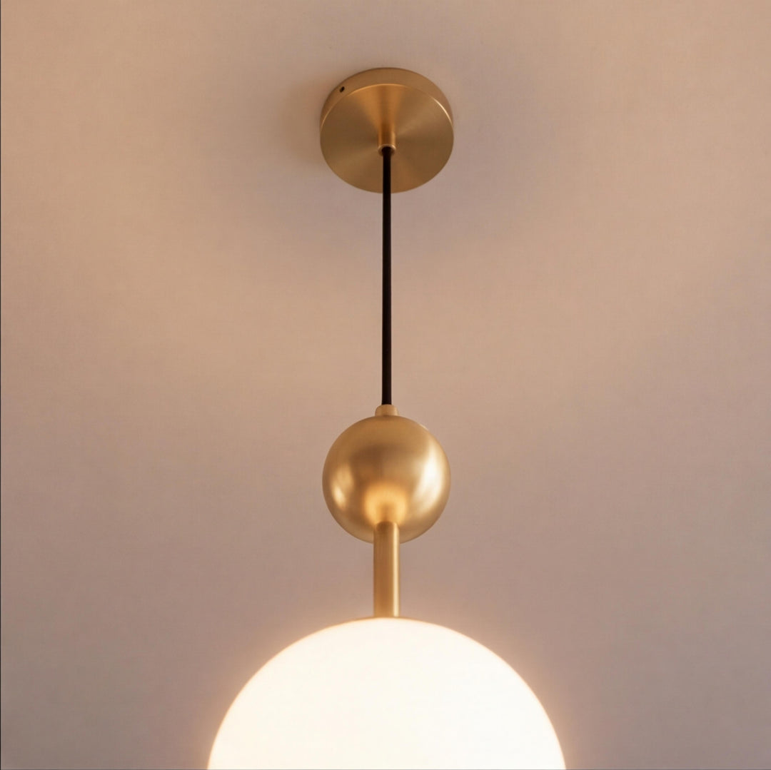 Modern Brass Globe Pendant Light with White Glass Shade – E14 Hanging Light
