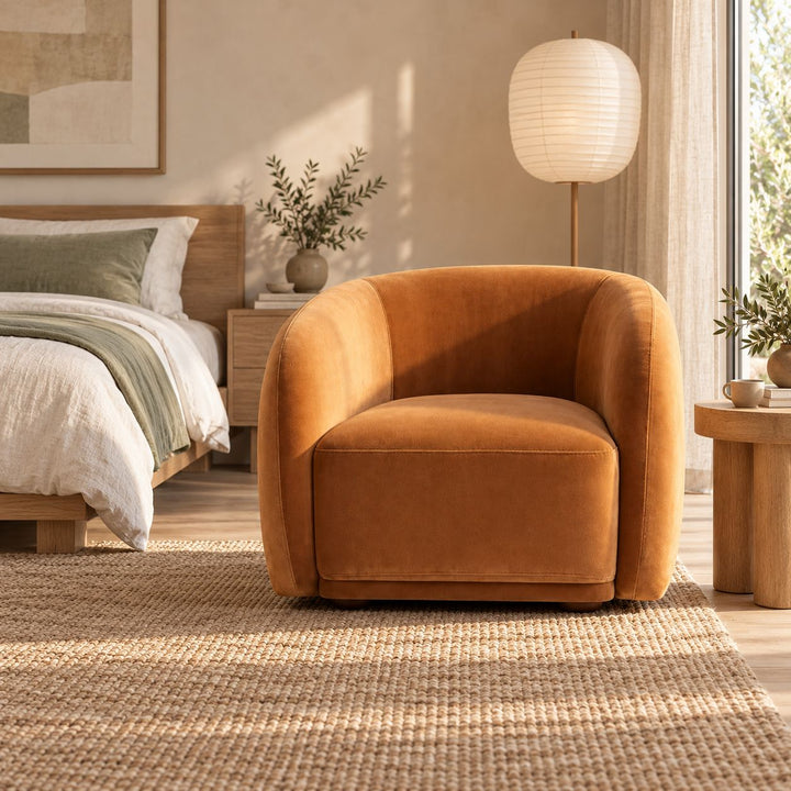 Modern Accent Armchair with Curved Arms Soft Upholstery for Cozy Living Room Seating