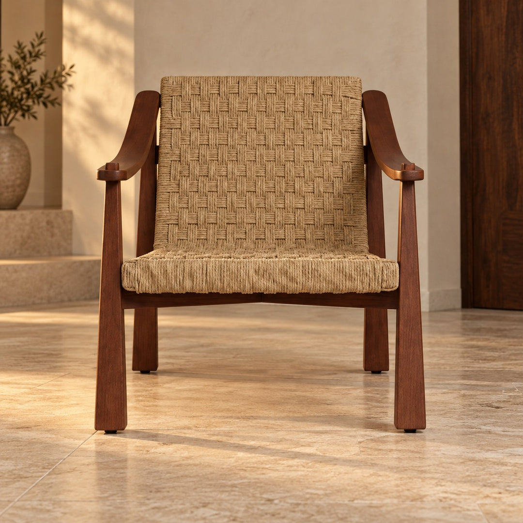 Modern Accent Chair with Woven Seagrass Seat and Ash Wood Frame for Living Room Decor