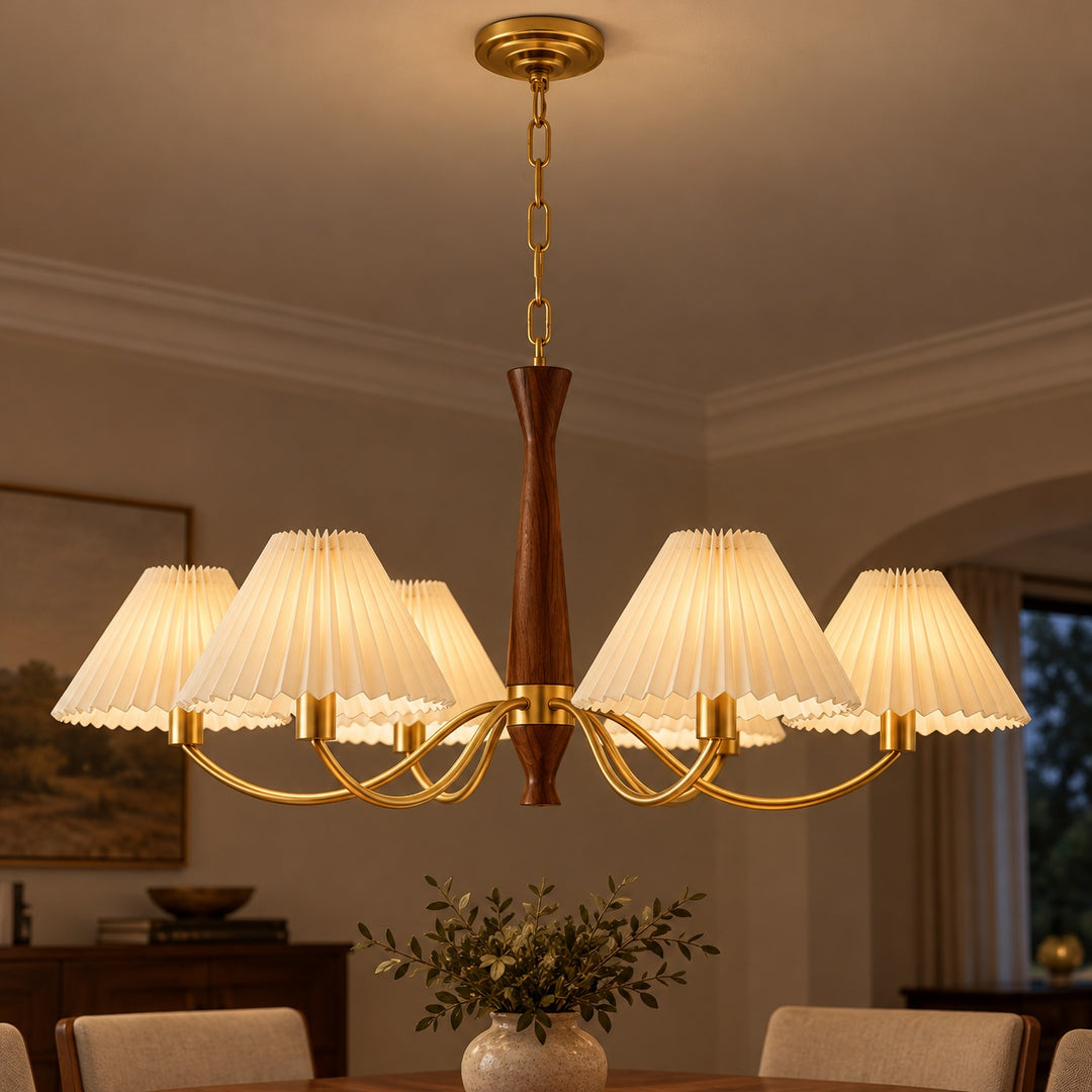 Modern Chandelier Ceiling Light Adjustable Hanging Metal Frame Pleated Shade Dimmable