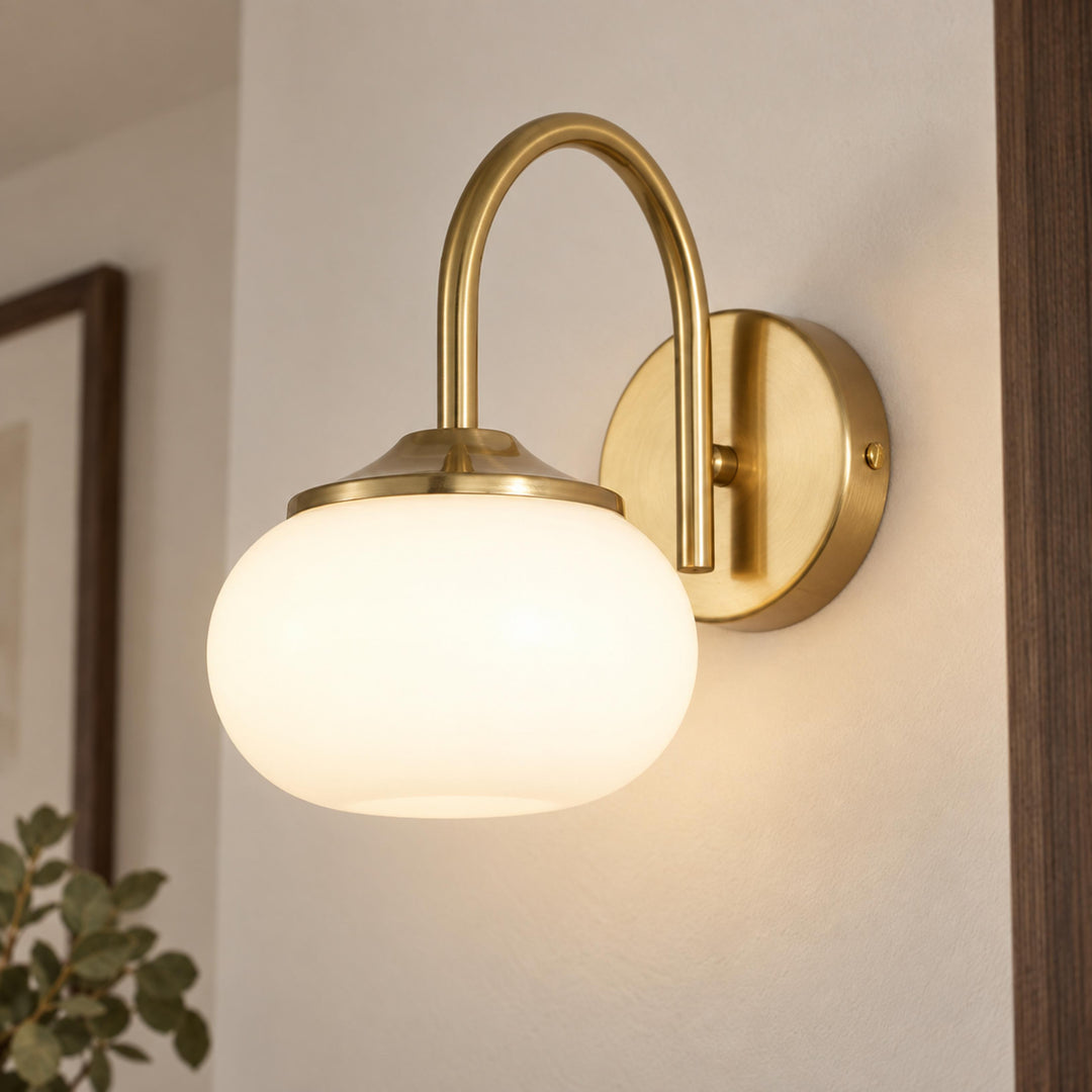 Modern Wall Light Copper Fixture with Pink Glass Shade for Indoor LED Bulbs