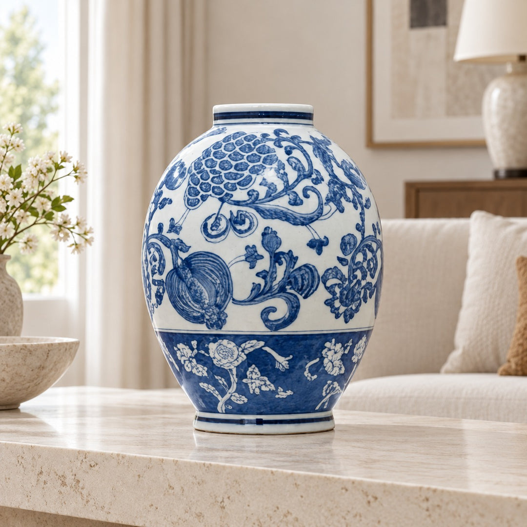 Modern Ginger Jar Porcelain Vase Hand-Decorated Blue and White Floral Design 27.5cm