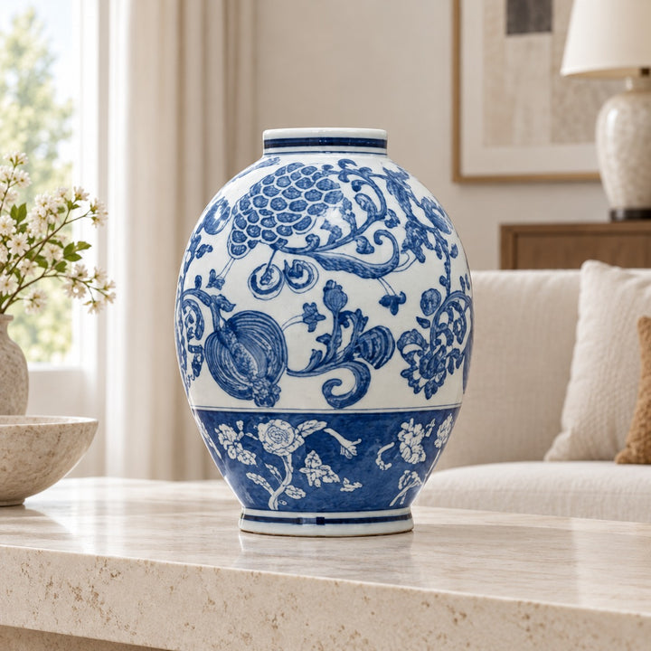 Modern Ginger Jar Porcelain Vase Hand-Decorated Blue and White Floral Design 27.5cm