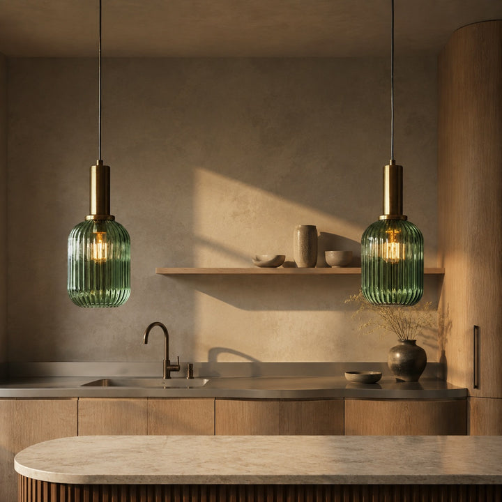 Modern Glass Pendant Light Hanging Fixture Adjustable Height LED Compatible