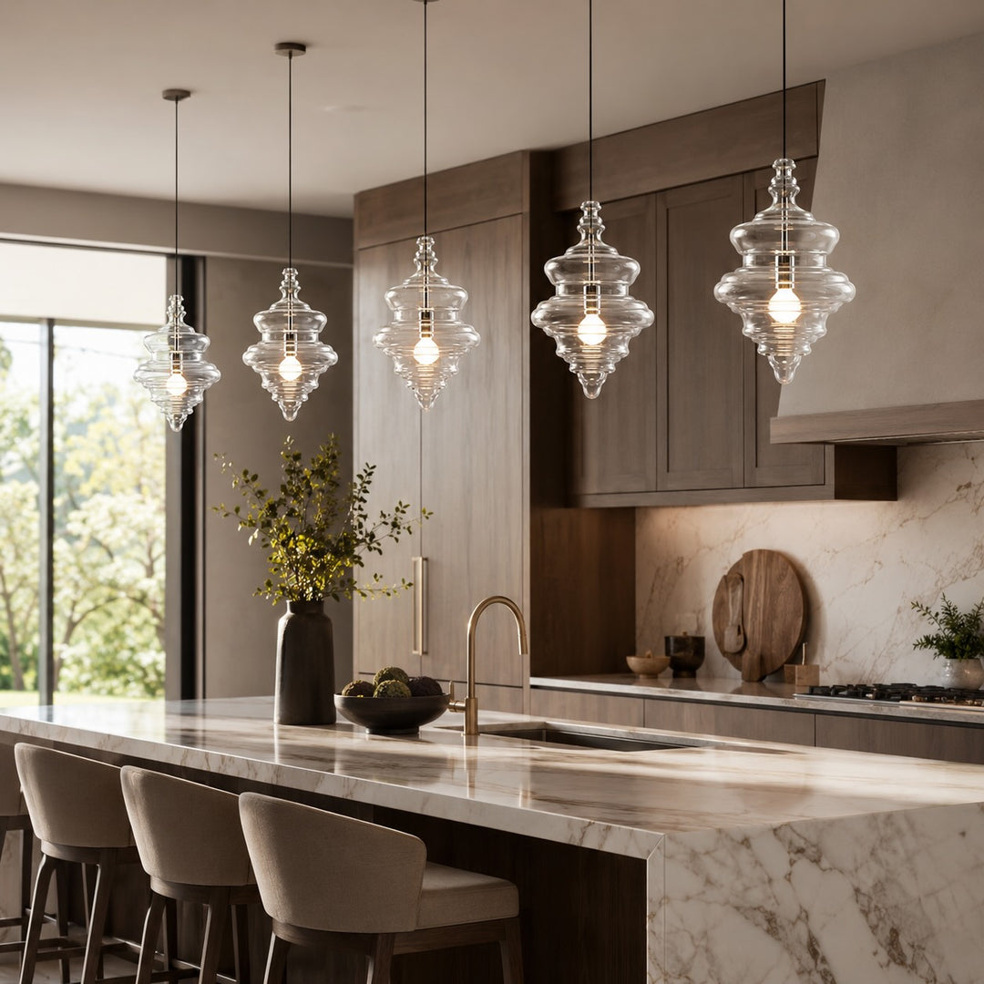 Modern Glass Pendant Light Adjustable Hanging LED Fixture for Kitchen Lighting